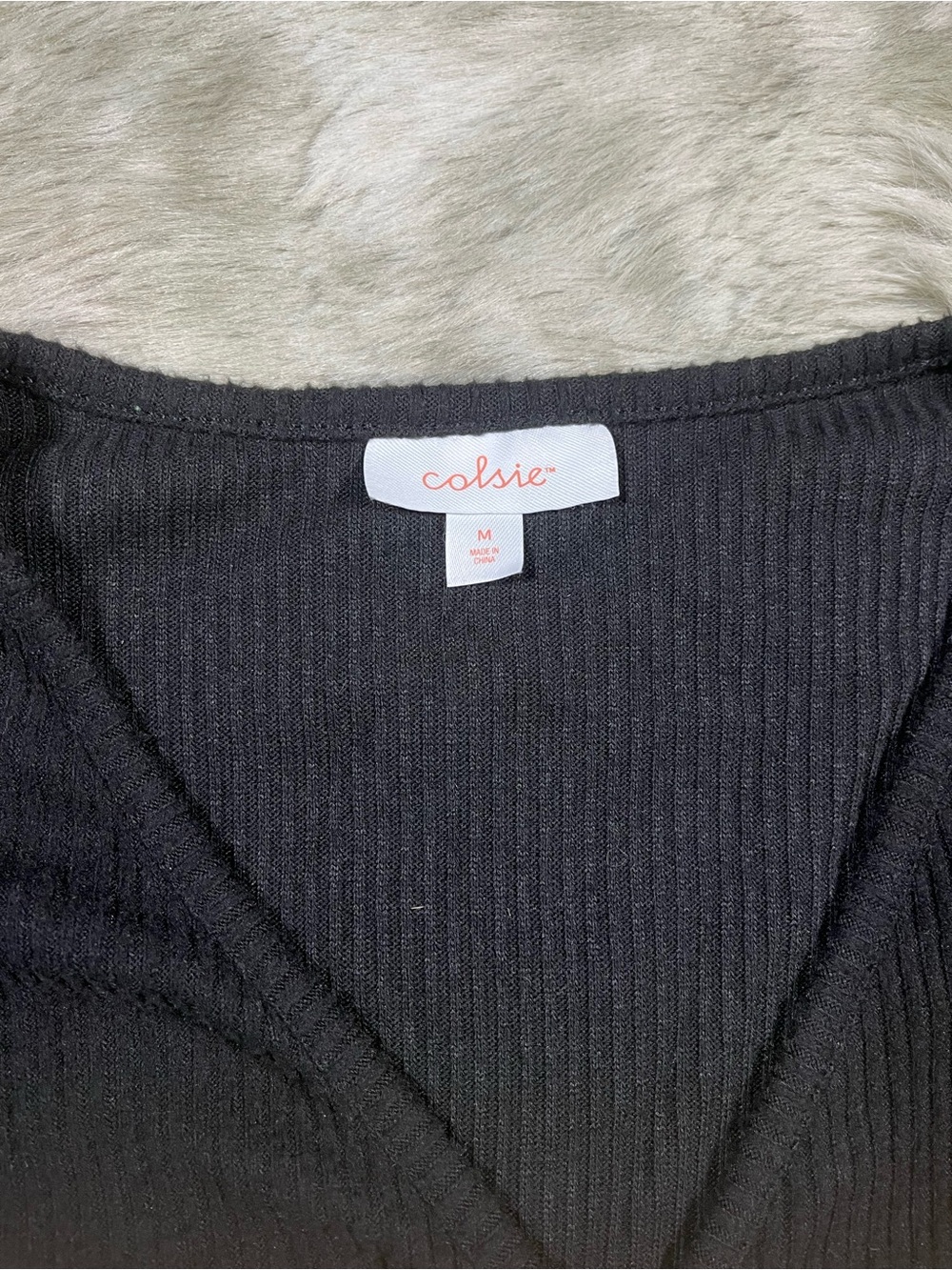 Colsie Black Ribbed Wrap-Style Top - Picture 5 of 8